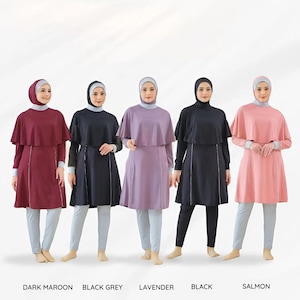 Muslimah Modest Swimwear Set with Hijab – Full Coverage Burkini, Quick Dry Poly Spandex, UV Protection, Plus Size Available