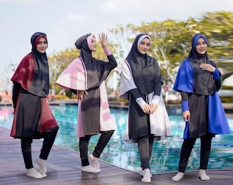 Conjunto de traje de baño modesto tipo burkini: túnica de buceo, pantalón y hiyab (protección UV)