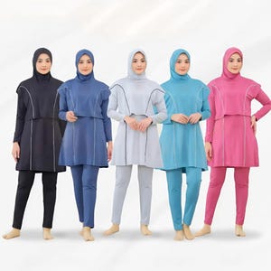 Modest Muslim Swimwear Set with Hijab | Women’s Full Coverage Burkini | Long Sleeve Islamic Swimsuit Plus Size S-XXXL Aqua Green Black Berry