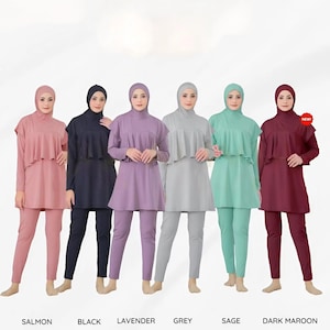 Modest Muslim Swimsuit with Hijab for Women | Full Coverage Burkini 3-Piece Swimwear Set | Plus Size Modest Swim Suit