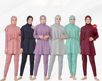 Traje de baño musulmán modesto con hiyab: burkini de cobertura total - poliéster y elastano