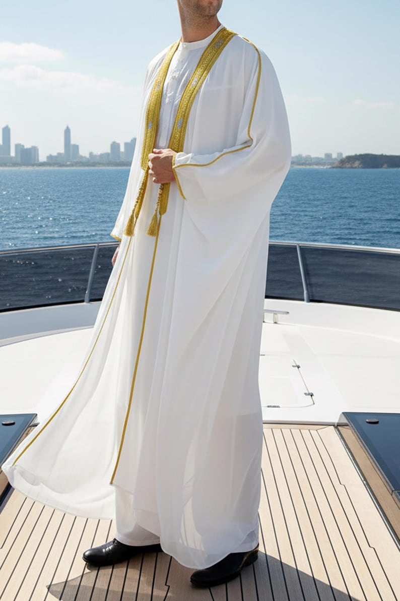 Men's Bisht Open Front Thobe Cardigan Abaya Long Robe for Eid and ...