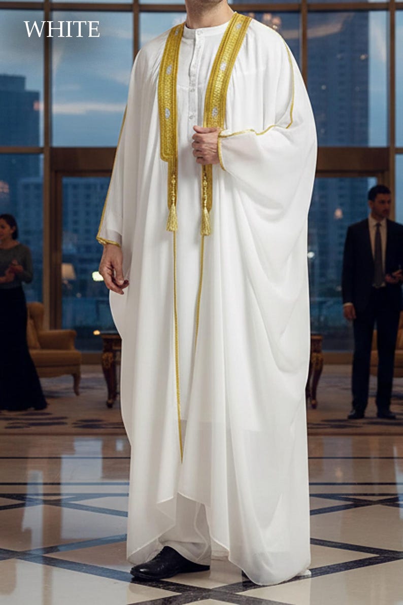 Men's Bisht Open Front Thobe Cardigan Abaya Long Robe for Eid and ...