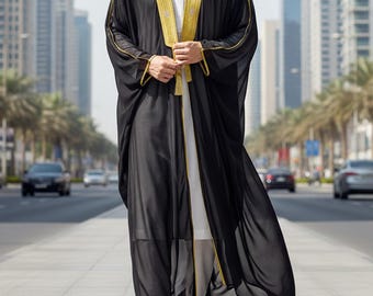 Męski kardigan Bisht z odkrytym przodem Thobe, długa szata abaja na Eid i Ramadan