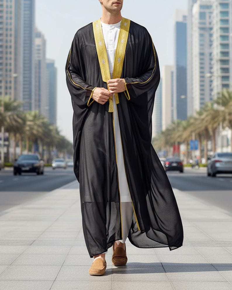 Men's Bisht Open Front Thobe Cardigan Abaya Long Robe for Eid and ...