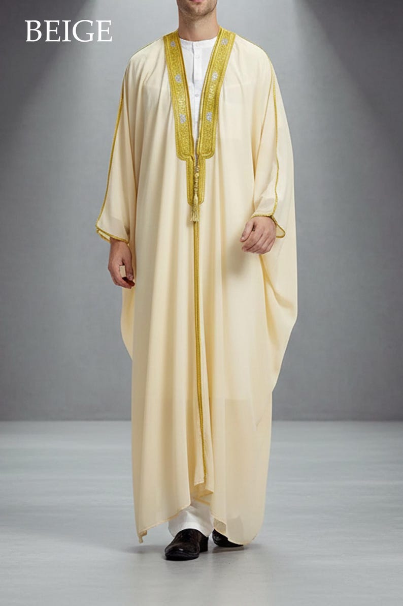 Men's Bisht Open Front Thobe Cardigan Abaya Long Robe for Eid and ...