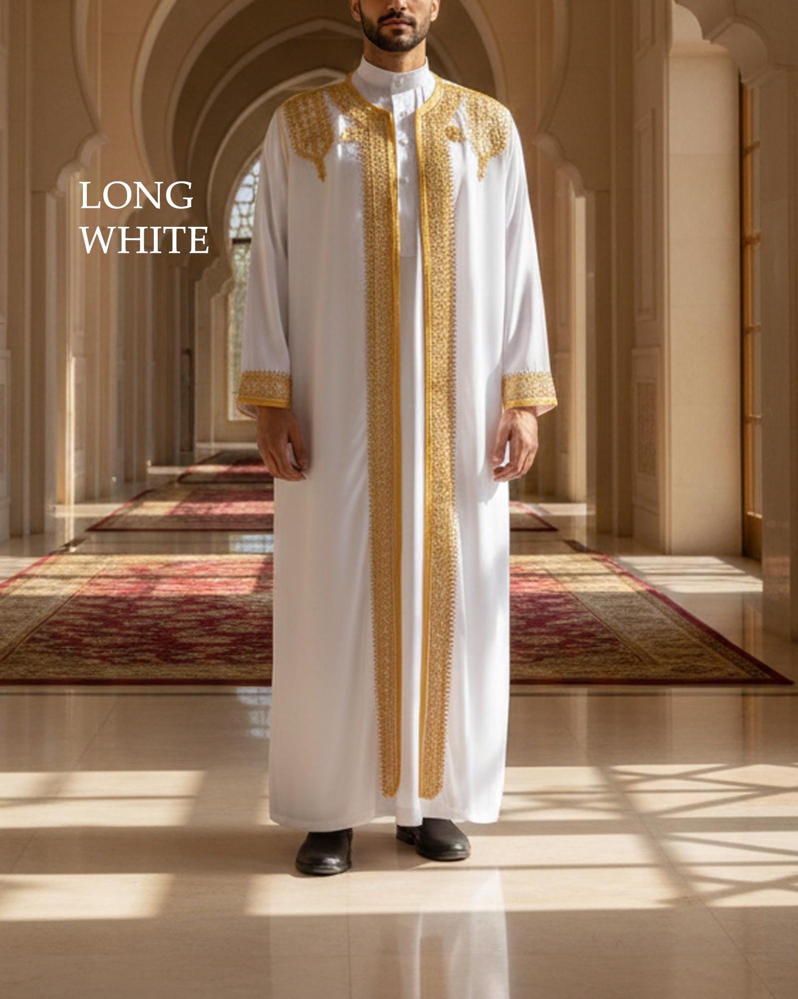Men's Embroidered Thobe Islamic Jubba Robe Middle Eastern Ethnic ...