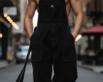 Herren Cord Jumpsuit Ärmellos Cargo Overalls Streetwear Lose Strampler mit Taschen