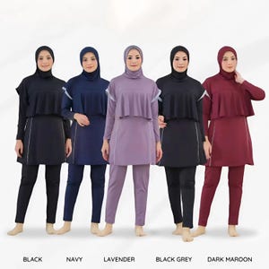Modest Burkini Swimsuit with Sewn-In Hijab: Poly Spandex Full Coverage