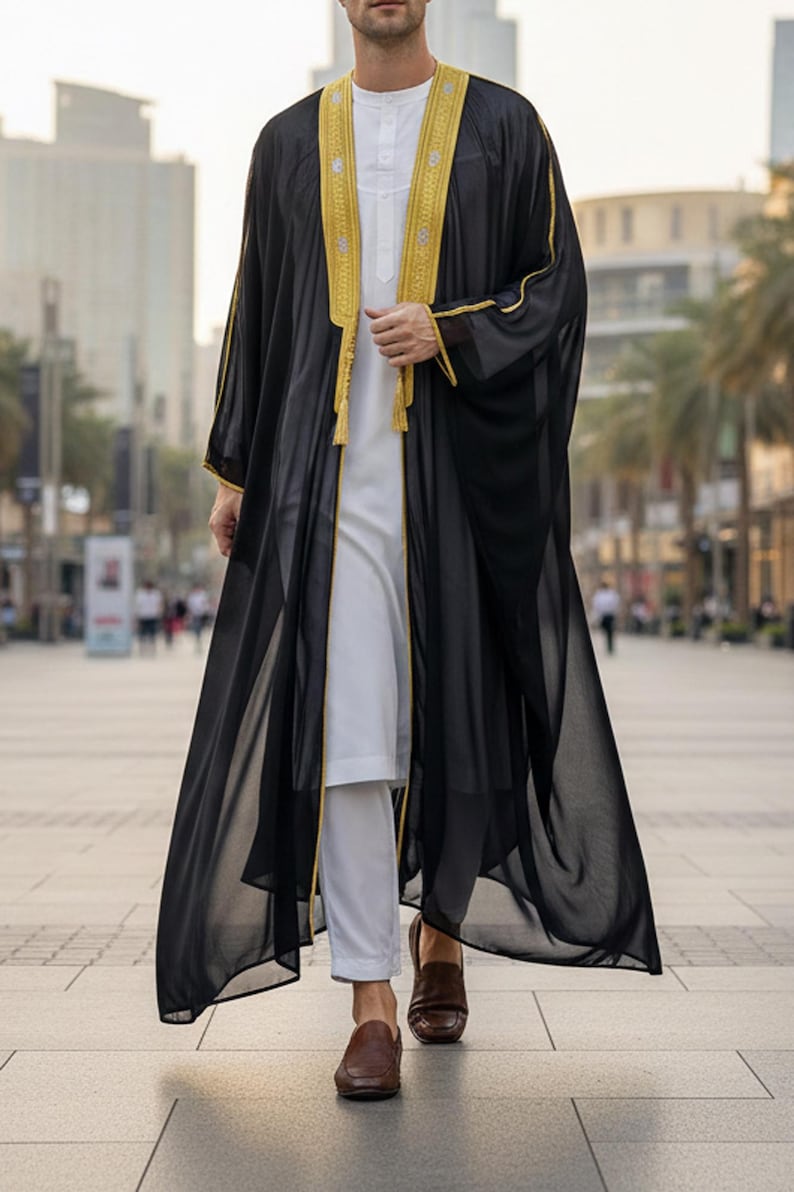 Men's Bisht Open Front Thobe Cardigan Abaya Long Robe for Eid and ...