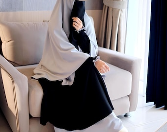 Layered Abaya Khimar Set: Ruffle Waist Islamic Maxi Dress