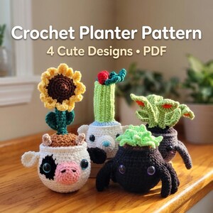 Crochet Planter Pattern PDF, Amigurumi Flower Pot Pattern, Cow Polar Bear Spider Plant Pot, Cute Crochet Plant Pattern, Instant Download