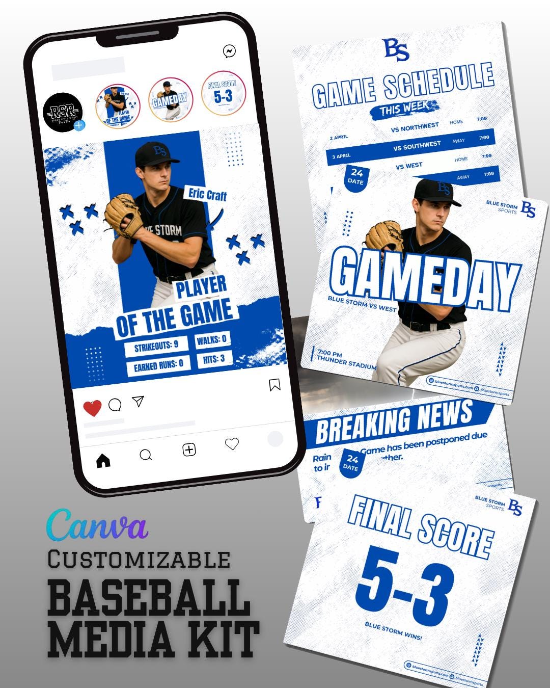Baseball Social Media Templates | Canva Team Graphics (digital Download ...
