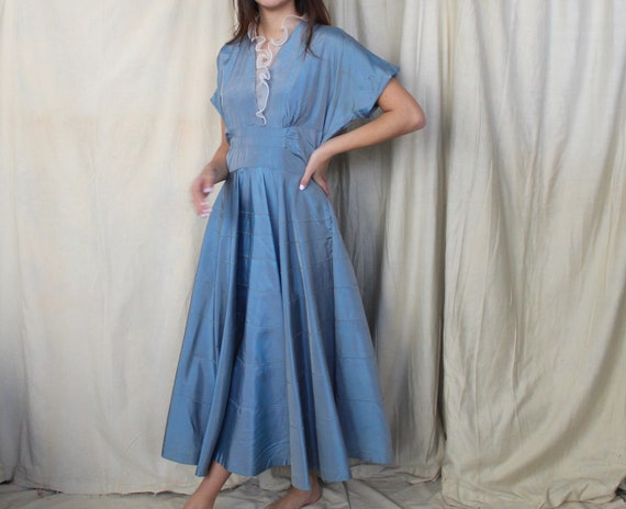 Vintage 1950s Dress | 50s Iridescent Blue Dress |
