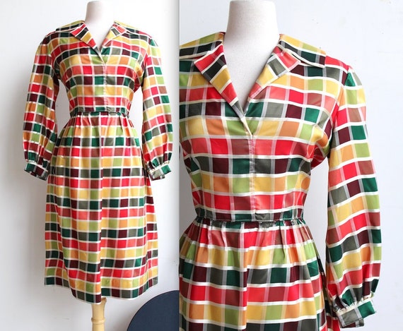 Vintage 1960's Rainbow Tartan Plaid Dress // 50s 6