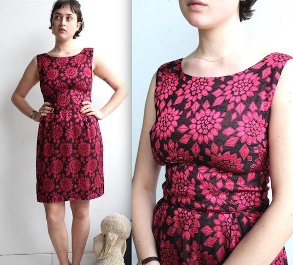 Vintage 1960's Jacquard Wiggle Dress // 50s 60s Ra
