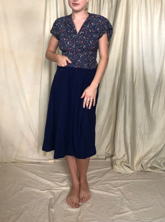 Vintage 1940s Rayon Jersey Day Dress // 30s 40s Sh