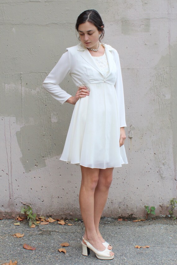 Vintage White Babydoll Wedding Dress Set Empire Waist Lace Etsy