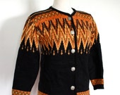 SALE Vintage 1960's Orange and Black Knit Wool Austrian Style Ski Cardigan