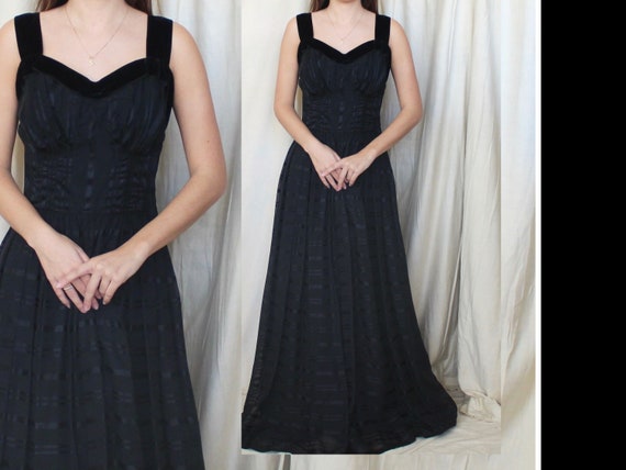 Vintage Late 1930s Chiffon Gown | 30s 40s Black F