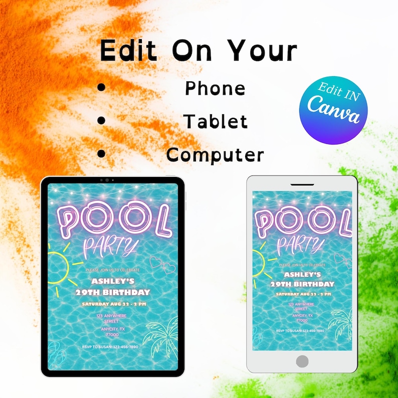 Editable Pool Party Invitation • Summer Birthday Invite for Kids or Adults • Fun Canva Template ...