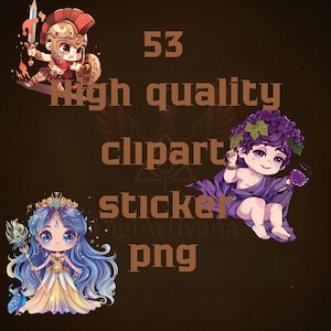 Bundle PNG Clipart Dei Dei Greci | 53 Adesivi Chibi Mitologici | Sfondo Trasparente | Download Digitale di Alta Qualità