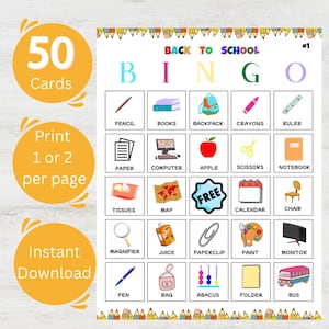 Back to School Bingo Game Printable | Classroom Activity for Kids | First Day of School Game | Fun Learning Game for Students