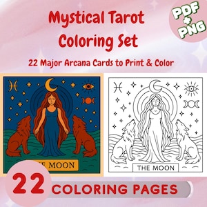 Páginas para Colorir do Tarot – 22 Cartas Espirituais para Adultos – PDF e PNG para Download Digital