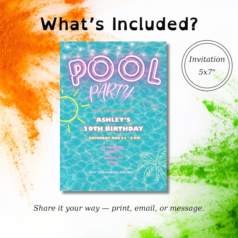 Editable Pool Party Invitation • Summer Birthday Invite for Kids or Adults • Fun Canva Template ...