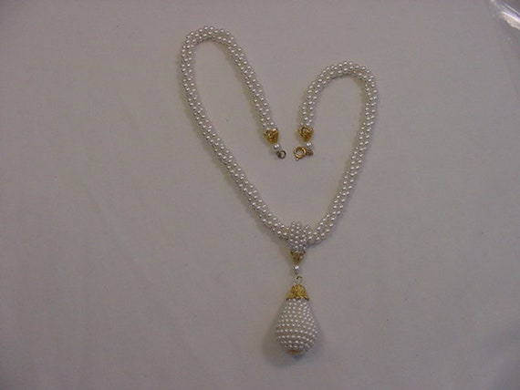 Vintage Faux Pearl 3 Strand Necklace With Removab… - image 2