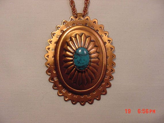 Vintage Copper With Faux Turquoise Accent Necklace 18 - 359  display picture 3