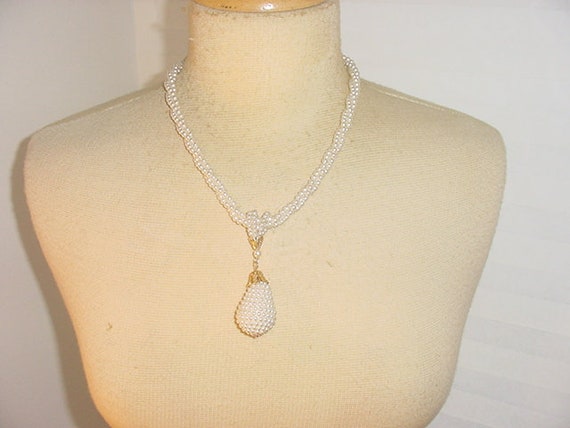 Vintage Faux Pearl 3 Strand Necklace With Removab… - image 7