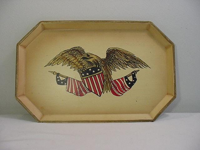 Vintage Round Brown Leather Tray With the American Bold Eagle and