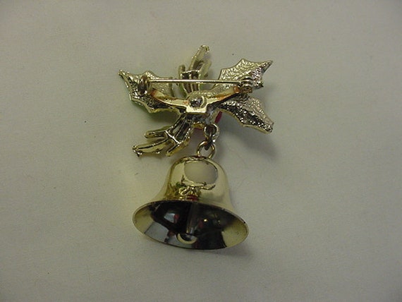 Vintage Real Bell & Holly Christmas Brooch  21 - … - image 5