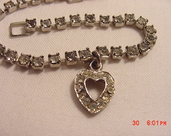 Vintage Rhinestone Heart Bracelet 16 - 933