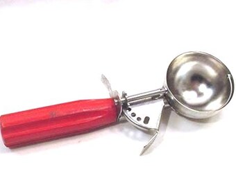Vintage - Mid Century - EKCO - Stainless Steele - Red Plastic Handle- Ice Cream Scoop  25 - 686