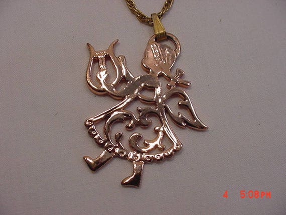 Vintage Coppercraft Guild Copper Gems Angel With Harp Pendant