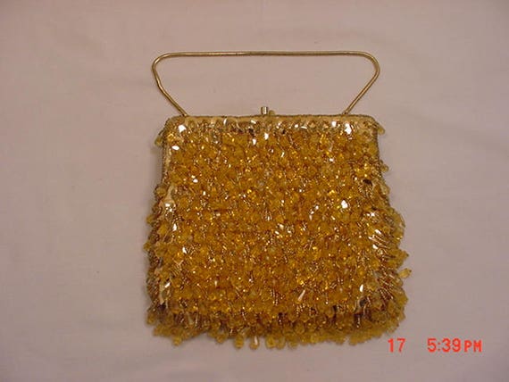 Vintage Hand Made In Hong Kong Gold Sequin & Bead… - image 1