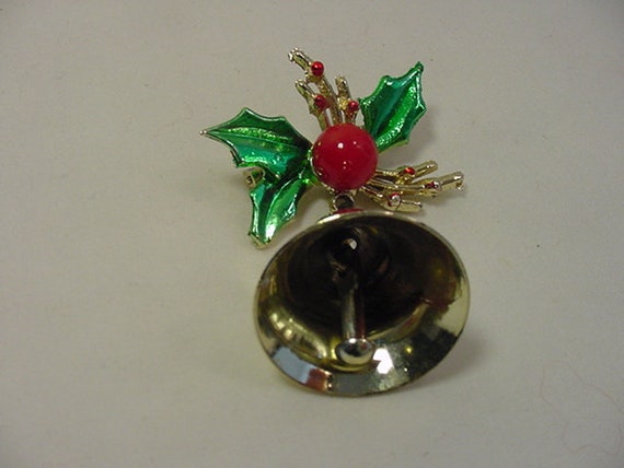 Vintage Real Bell & Holly Christmas Brooch  21 - … - image 2