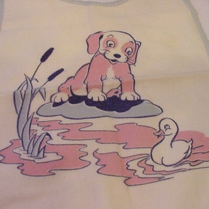 Vintage New Old Stock Baby Bib With Cute Dog And Duck  11 - 1968