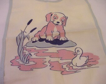 Vintage New Old Stock Baby Bib With Cute Dog And Duck  11 - 1968