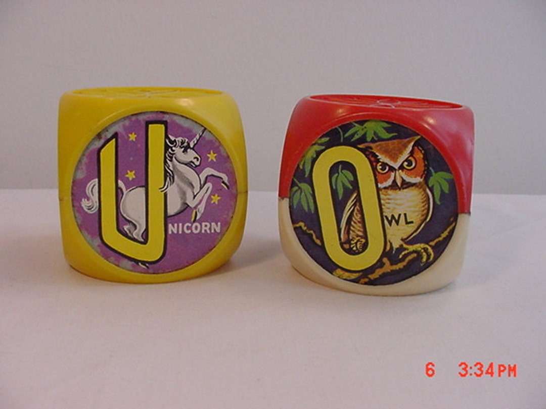 Two Vintage Banner Abc's and Numbers Plastic Baby Block Rattle Toys 16 ...