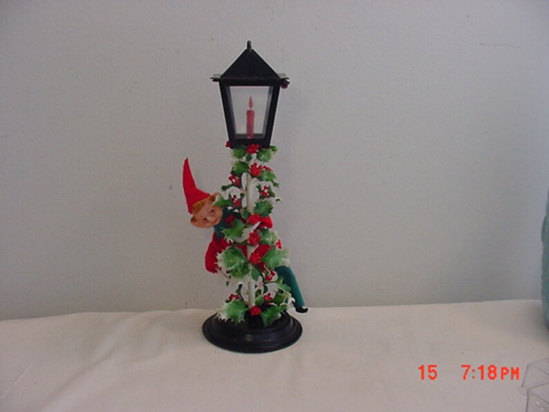 Vintage Plastic Elf And Lamp Post Christmas Decoration 18 Etsy