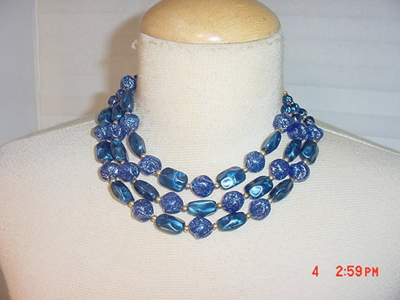 Vintage Blue 3 Strand Adjustable Necklace  18 - 2… - image 8