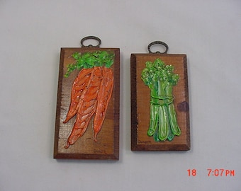 Set Of Two Vintage Vegetable Paintings On Wood  18 - 1357