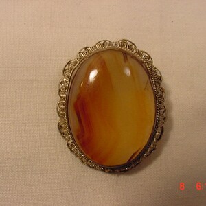 Vintage Filigree Polished Stone Brooch Or Pendant  18 - 652