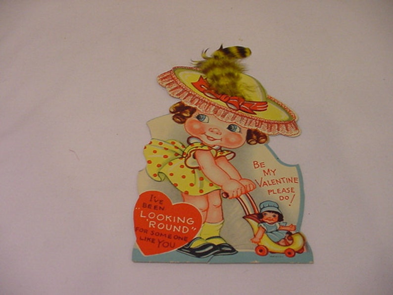 Vintage 1940 Valentine Day Stand Up Card With Real Feather No 2 HAS 42 image 1