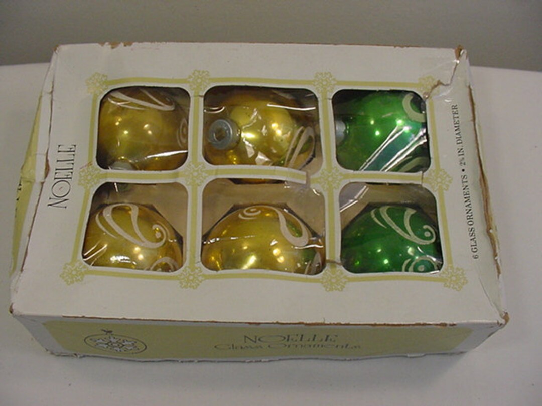 6 Vintage Gold Green Noelle Glass Christmas Ornaments in Etsy