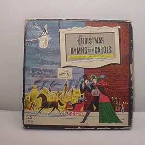 Vintage Christmas Hymns And Carols RCA Victor Chorale Conjunto de cuatro discos de 45 RPM en caja original 24 - 138