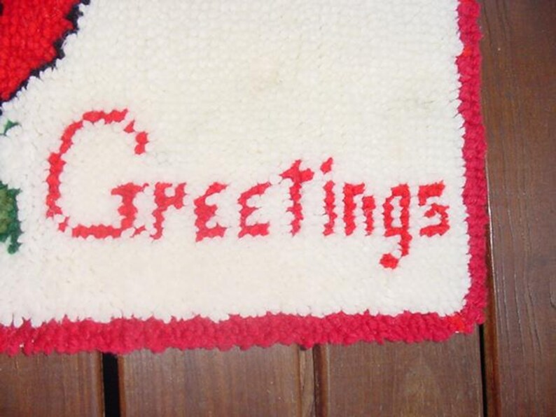 Greetings Rug Vintage - Finished - Shillcraft Latchet Hook Rug - Reads Seasons ...